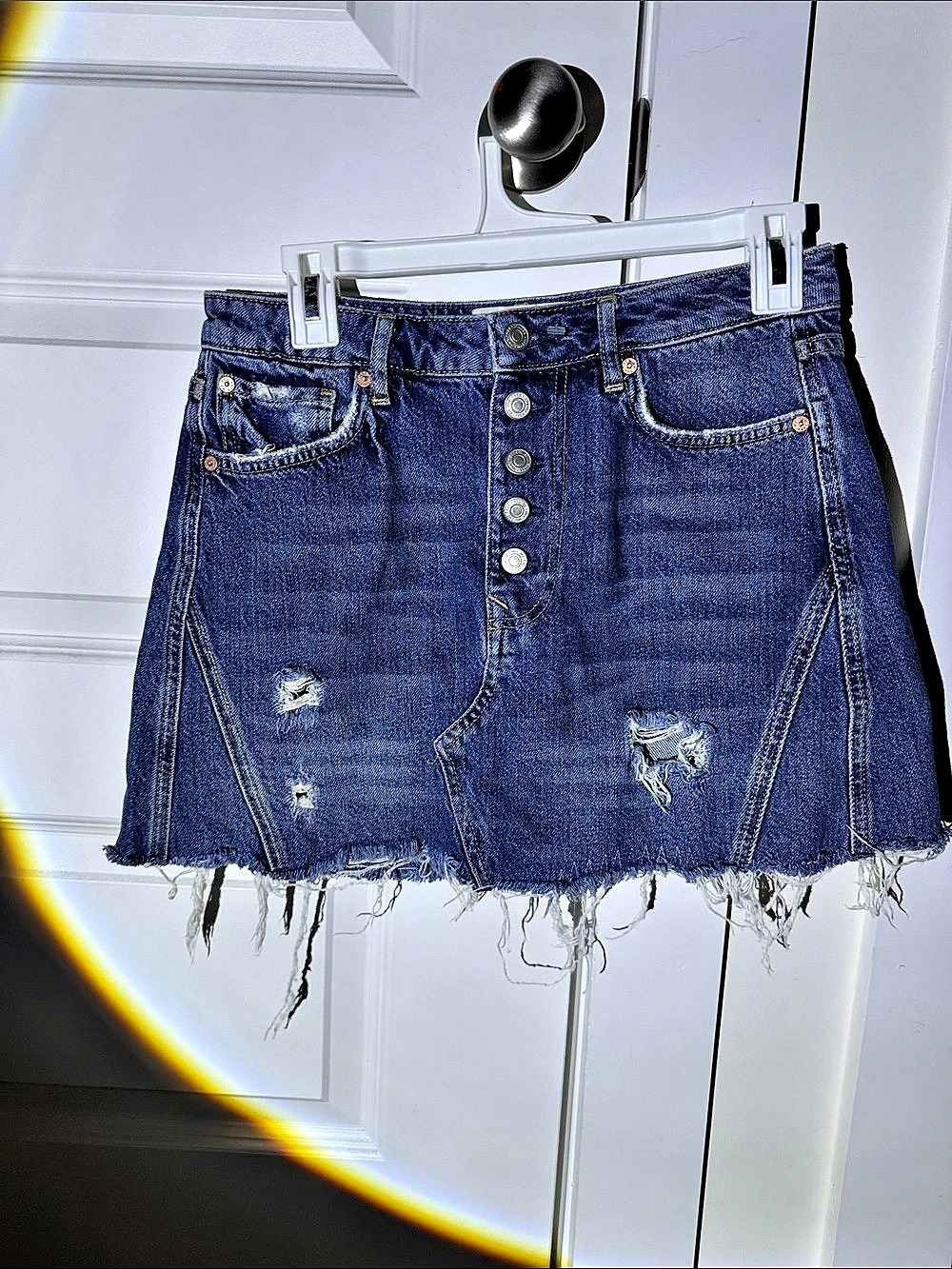 We The Free Denim Cutoff Jean Skirt Waist 28 Blue